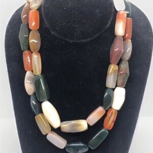 Agate Beaded Multi-Color 18” Necklace Natural Polished Gemstone Jewelry